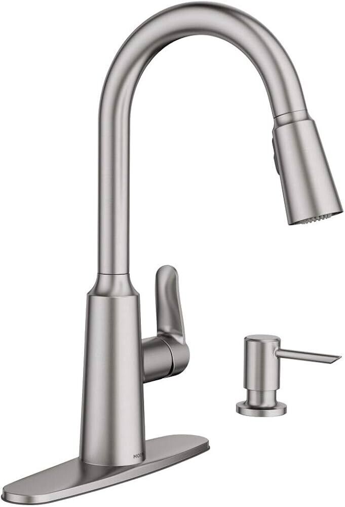 Moen 87028SRS Edwyn Spot Resist Stainless High Arc Pulldown Faucet W Soap Dispen